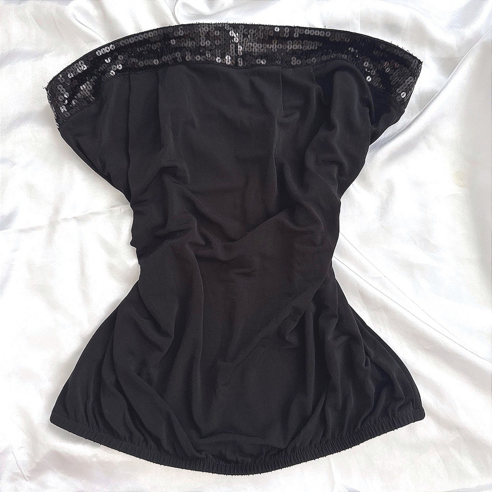 Candies Black Sequin Trim Strapless Tube Top Y2K Party Blouse Medium